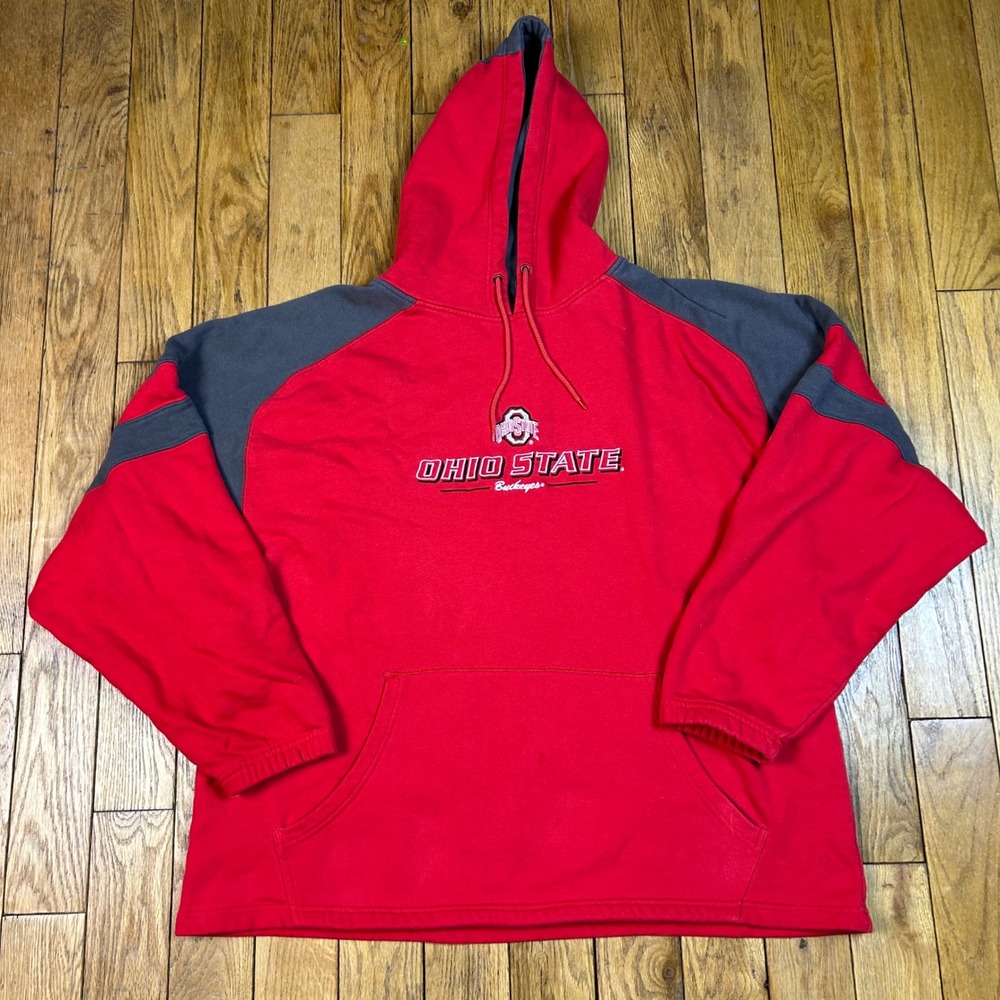 Active Ohio State Buckeyes‎ Hoodie Mens XL Red Grey Colorblock Embroidered Logo
